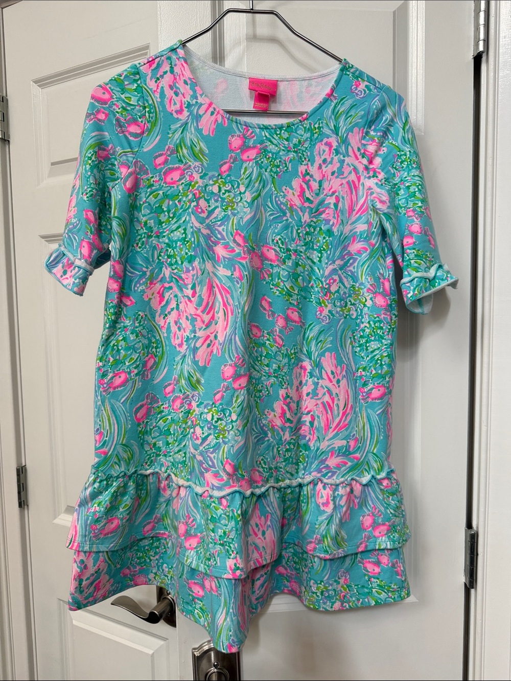 Lilly Pulitzer Girl XL 12-14 Amalfi Blue BEST FISHES KAILYN DRESS